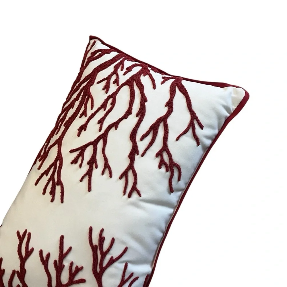 Pottery Barn 26” X 16” Coral Pattern Embroidered Pillow